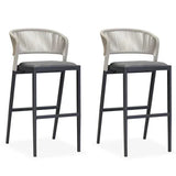PURPLE LEAF Bar Stool Rattan Bar Stools Counter Stools with Back Metal Bar Height Stool Outdoor Bar Chair for Garden Kitchen