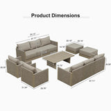 PURPLE LEAF Sanori L-Shaped Patio Couch Set Modular Sofa with Beige Cushions and Ottoman for Backyard