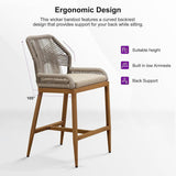 PURPLE LEAF Patio Sunbrella Bar Stools Set of 2 Rattan Bar Aluminum Bar Stool Outdoor Barstools with Back and Cushion for Garden Kitchen Island