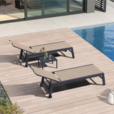 PURPLE LEAF Patio Chaise Lounge Textilene Pool with Wheels Sunbathing Chair for Outdoor, Beach, Yard, Side Table Included