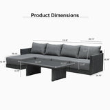 PURPLE LEAF Sanori L-Shaped Patio Couch Set Modular Sofa with Grey Cushions and Ottoman for Backyard