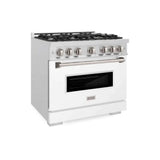 ZLINE 36" Dual Fuel Range, Gas Cooktop, Electric Convection Oven DuraSnow® Stainless Steel, White Matte Door CDRS-WM-36