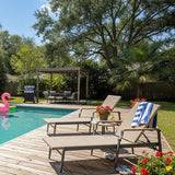 PURPLE LEAF Outdoor Chaise Lounge Chair Set of 2 Patio Pool Lounger Aluminum Chairs with Wooden Armrest Sunbathing Tanning Recliner for Outside Backyard White