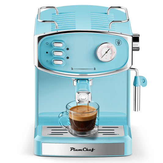 Plum Chef 20 Bar Espresso Machine with Milk Frother, 850W Compact Coffee Maker, Pressure Gauge & 54oz Water Tank, Fast Brewing for Cappuccino, Latte, Americano, Tiffany Blue