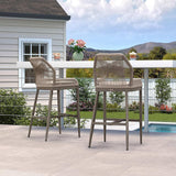 PURPLE LEAF Patio Sunbrella Bar Stools Set of 2 Rattan Bar Aluminum Bar Stool Outdoor Barstools with Back and Cushion for Garden Kitchen Island