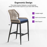 PURPLE LEAF Patio Sunbrella Bar Stools Set of 2 Rattan Bar Aluminum Bar Stool Outdoor Barstools with Back and Cushion for Garden Kitchen Island