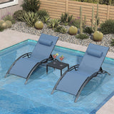 PURPLE LEAF Patio Chaise Lounge Set Outdoor Beach Pool Sunbathing Lawn Lounger Recliner Chair Outside Chairs with Side Table Included