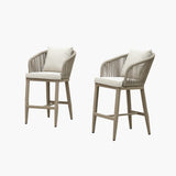 PURPLE LEAF Outdoor Bar Stools Patio Modern Aluminum Rattan High Back & Arms Bar Chairs with Removable Cushions and Pillows for Outdoor or Indoor