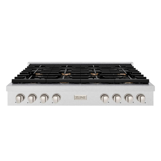 ZLINE 48" Paramount Gas Rangetop DuraSnow® Stainless Steel Brass Burners SRTS-BR-48