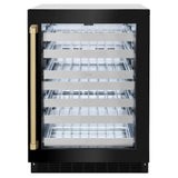 ZLINE 24" Touchstone Dual Zone 44 Bottle Wine Cooler Black Stainless Steel Glass Door Champagne Bronze Handle RWDOZ-BS-24-CB