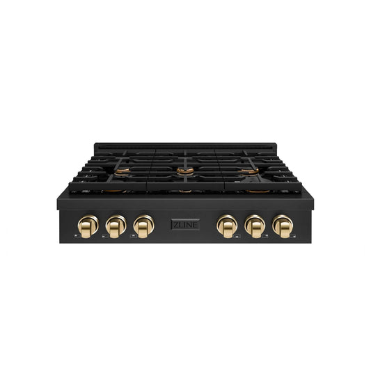 ZLINE 36" Paramount Gas Rangetop Black Stainless Steel Polished Gold SRTBZ-36-G