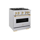 ZLINE 30" Dual Fuel Range, Gas Cooktop, Electric Convection Oven DuraSnow® Stainless Steel, Gold CDRSZ-30-G
