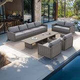 PURPLE LEAF Sanori Classical with Table Beige Patio Conversation Set with Cushions and Ottoman for Poolside