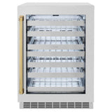 ZLINE 24" Touchstone Dual Zone 44 Bottle Wine Cooler DuraSnow® Stainless Steel Glass Door Polished Gold Handle RWDOZ-SN-24-G