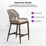 PURPLE LEAF Patio Sunbrella Bar Stools Set of 2 Rattan Bar Aluminum Bar Stool Outdoor Barstools with Back and Cushion for Garden Kitchen Island