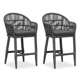 PURPLE LEAF Outdoor Bar Stools Rattan Bar Stools Counter Stools with Back and Cushions for Patio, Garden, Kitchen