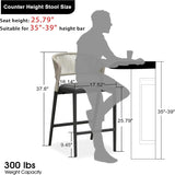 PURPLE LEAF Bar Stool Rattan Bar Stools Counter Stools with Back Metal Bar Height Stool Outdoor Bar Chair for Garden Kitchen
