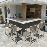 PURPLE LEAF Patio Counter Height Bar Stools Set of 2 Metal Bar Chairs with Back Wicker Woven Stools for Kitchen Island Pool Garden Outdoor Barstools