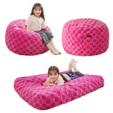 MAXYOYO Kids Bean Bag Bed - Bean Bag Chair to Bed with Jacquard Shaggy Plush Removable Cover, Plaid Red