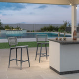 PURPLE LEAF Patio Counter Height Bar Stools Set of 2 Metal Bar Chairs with Back Wicker Woven Stools for Kitchen Island Pool Garden Outdoor Barstools