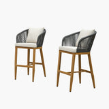 PURPLE LEAF Outdoor Bar Stools Patio Modern Aluminum Rattan High Back & Arms Bar Chairs with Removable Cushions and Pillows for Outdoor or Indoor