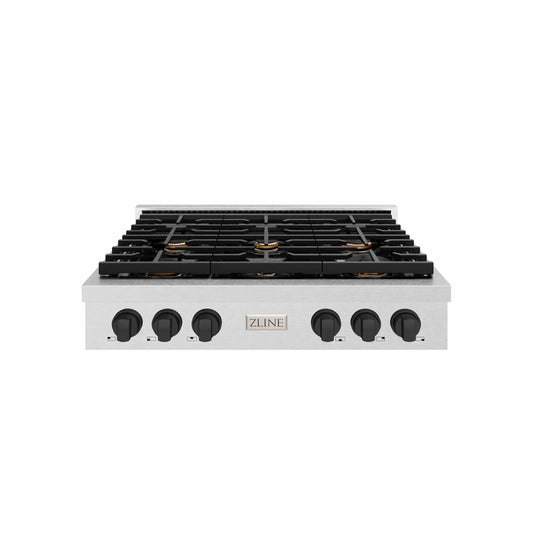 ZLINE 36" Paramount Gas Rangetop DuraSnow® Stainless Steel Matte Black SRTSZ-36-MB