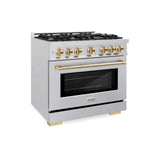 ZLINE 36" Select Dual Fuel Range Gas Cooktop Electric Convection Oven DuraSnow® Stainless Steel Gold HDRSZ-36-G