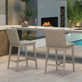 PURPLE LEAF Outdoor Counter Height Stools Set of 2, PU Leather Patio Bar Set with Aluminum Frame, Bar Chairs for Poolside, Garden, Kitchen Island