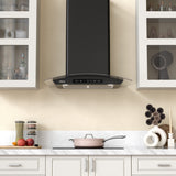 CIARRA 30 Inch Black Glass Wall Mount Range Hood, 650 CFM 3-Speed Extraction, Wave & Touch Control Kitchen Hood CAB75502-N-OW