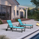 PURPLE LEAF Outdoor Lounge Chair Patio Chaise Pool Lounger Aluminum Frame with Side Table and Wheels for Outside Sunbathing Tanning Recliner Including Pillows
