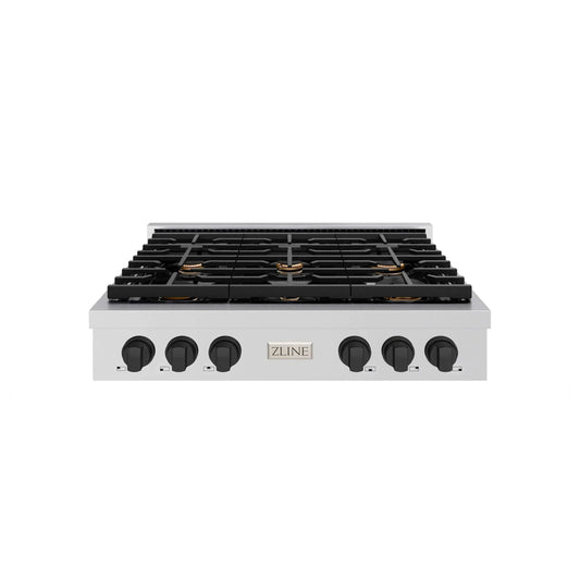 ZLINE 36" Paramount Gas Rangetop Stainless Steel Matte Black SRTZ-36-MB