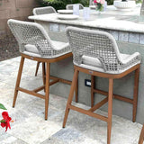 PURPLE LEAF Outdoor Bar Stools Wicker Rattan Bar Stools with Back Aluminum Outside Garden Patio Bar Chairs