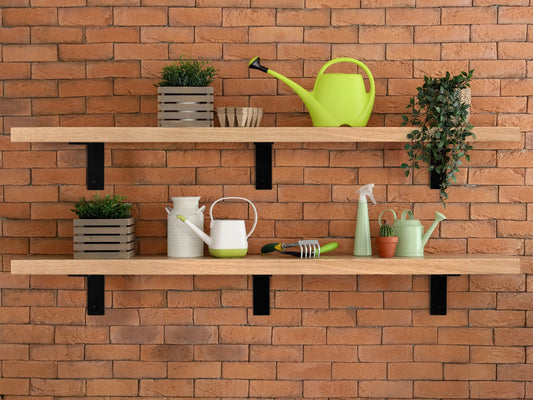 Deep Wood Shelf with Black Steel L Brackets