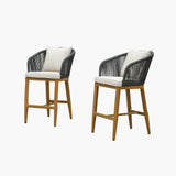 PURPLE LEAF Outdoor Bar Stools Patio Modern Aluminum Rattan High Back & Arms Bar Chairs with Removable Cushions and Pillows for Outdoor or Indoor
