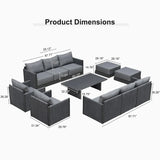 PURPLE LEAF Sanori L-Shaped Patio Couch Set Modular Sofa with Grey Cushions and Ottoman for Backyard