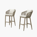 PURPLE LEAF Outdoor Bar Stools Patio Modern Aluminum Rattan High Back & Arms Bar Chairs with Removable Cushions and Pillows for Outdoor or Indoor