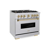 ZLINE 36" Dual Fuel Range, Gas Cooktop, Electric Convection Oven DuraSnow® Stainless Steel, Champagne Bronze CDRSZ-36-CB