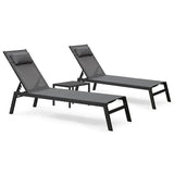 PURPLE LEAF Outdoor Lounge Chair Patio Chaise Pool Lounger Aluminum Frame with Side Table and Wheels for Outside Sunbathing Tanning Recliner Including Pillows