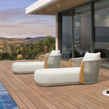 PURPLE LEAF Hailar Olefin Patio Chaise Lounge Chair , Upholstered Pool Lounge Chairs for Outdoor with Teak Armres for Deck, Pool, Lawn, Garden, Courtyard, Porch