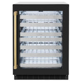 ZLINE 24" Touchstone Dual Zone 44 Bottle Wine Cooler Black Matte Glass Door Polished Gold Handle RWDOZ-BLM-24-G