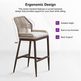PURPLE LEAF Patio Sunbrella Bar Stools Set of 2 Rattan Bar Aluminum Bar Stool Outdoor Barstools with Back and Cushion for Garden Kitchen Island