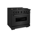 ZLINE 36" Dual Fuel Range, Gas Cooktop, Electric Convection Oven Black Stainless Steel Brass Burners, CDRB-BR-36