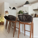PURPLE LEAF Bar Stool Rattan Bar Stools Counter Stools with Back Metal Bar Height Stool Outdoor Bar Chair for Garden Kitchen