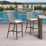 PURPLE LEAF Patio Sunbrella Bar Stools Set of 2 Rattan Bar Aluminum Bar Stool Outdoor Barstools with Back and Cushion for Garden Kitchen Island