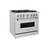 ZLINE 36" Dual Fuel Range, Gas Cooktop, Electric Convection Oven DuraSnow® Stainless Steel, Brass Burners CDRS-BR-36