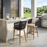 PURPLE LEAF Outdoor Bar Stools Patio Modern Aluminum Rattan High Back & Arms Bar Chairs with Removable Cushions and Pillows for Outdoor or Indoor
