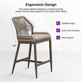 PURPLE LEAF Patio Sunbrella Bar Stools Set of 2 Rattan Bar Aluminum Bar Stool Outdoor Barstools with Back and Cushion for Garden Kitchen Island