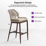 PURPLE LEAF Patio Sunbrella Bar Stools Set of 2 Rattan Bar Aluminum Bar Stool Outdoor Barstools with Back and Cushion for Garden Kitchen Island