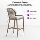 PURPLE LEAF Patio Sunbrella Bar Stools Set of 2 Rattan Bar Aluminum Bar Stool Outdoor Barstools with Back and Cushion for Garden Kitchen Island