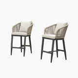 PURPLE LEAF Outdoor Bar Stools Patio Modern Aluminum Rattan High Back & Arms Bar Chairs with Removable Cushions and Pillows for Outdoor or Indoor